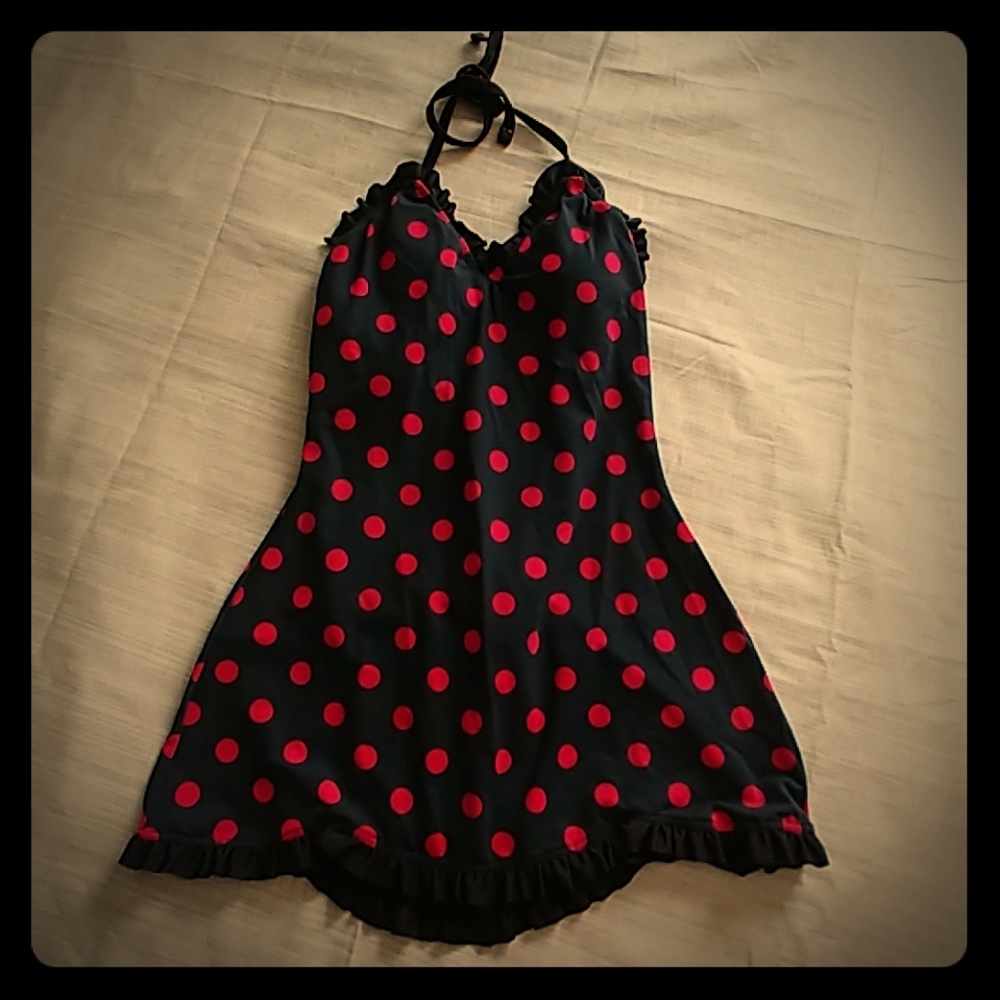 Navy blue & red vintage-style bathing suit